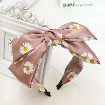 Japonský A Korejský Malé Čerstvé Tisk Textilie Čelenka Double Bow Malé Daisy Hairband Pro Ženy