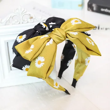Japonský A Korejský Malé Čerstvé Tisk Textilie Čelenka Double Bow Malé Daisy Hairband Pro Ženy