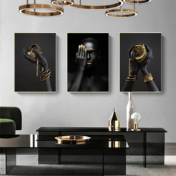 Moderní Černé Zlato Obrázek Umění Malířské Plátno Nordic Zlaté Šperky Obraz pro Obývací Pokoj, Ložnice, bytové Dekorace Plakát