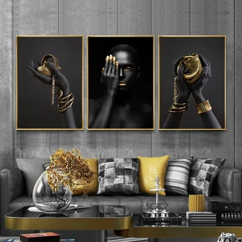 Moderní Černé Zlato Obrázek Umění Malířské Plátno Nordic Zlaté Šperky Obraz pro Obývací Pokoj, Ložnice, bytové Dekorace Plakát
