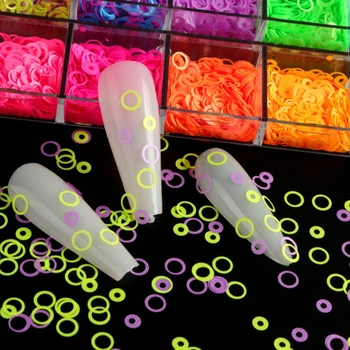 12 Mřížky/Box Fluorescenční Bublina Flitry Epoxidové Pryskyřice, Třpytky Náplň Duté Kulatý Tvar Slizu Plátky Neon Nail Art
