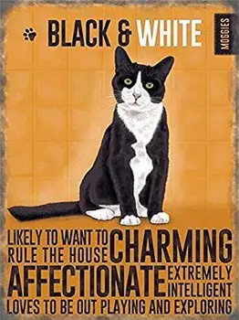 Deska Černá Bílá Kočka Kotě Dárek Retro Vintage 8x12 Cín, Kov, Znamení, Zeď Dekor Home Decor Retro Kovové Plechové Znamení