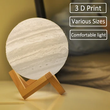 3D Tisk Jupiter Lampa Moon Light Zemi 16 Barev Dálkové Contorl Dobíjecí Noční Světlo Dítě Dítě Ložnice Dekor Barevné