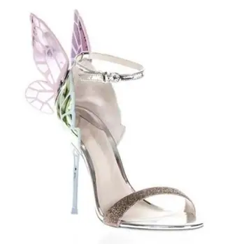 Květiny Vyšívat Gladiator Sandály Ženy Butterfly Angel Wing Smíšené Barvy, Módní Vysoké Podpatky Strana Svatební Boty Žena 2019