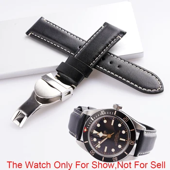 CARLYWET 20 22mm Černé Kožené Originální Náhradní Zápěstí Popruh Watchband Pásem Smyčky Náramky Pro Tudor Black Bay 58 Seiko SKX