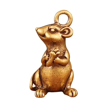 Štěstí, Mini Brass Přívěsek Zodiac Rat Myš Socha Domácí Kancelář Dekor 30*15*16cm 1x