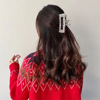 AOMU 2021 Korea Módní Candy Barevné Geometrické Obdélník Akrylové Velké Vlasy Dráp Klipy pro Ženy, Dívky Vlasové Doplňky, Dárky