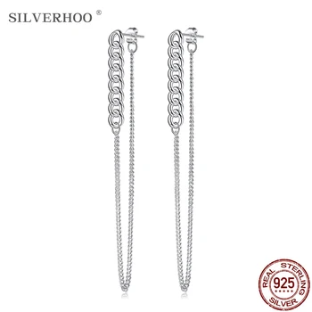 SILVERHOO Náušnice Pro Ženy Dlouhý Střapec S925 Sterling Silver Náušnice Vynikající Řetězy Strana Šperky Dárek k Výročí
