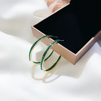 Korean Módní Luxusní Vintage Zelená Crystal Hoop Náušnice Velké Kulaté Malý Kruh Náušnice pro Ženy Elegantní Party Šperky