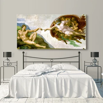 Sixtinskou Kapli Michelangelo Stvoření Adama Plakát Tisk malířské Plátno Umění Zdi Obraz pro Obývací Pokoj domácí Dekor
