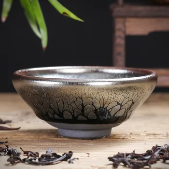 Jianzhan šálek Tianmu glazura vykládané stříbrem olej kape čajová miska Kungfu čajový šálek pece změnil keramické zvládnout jeden šálek