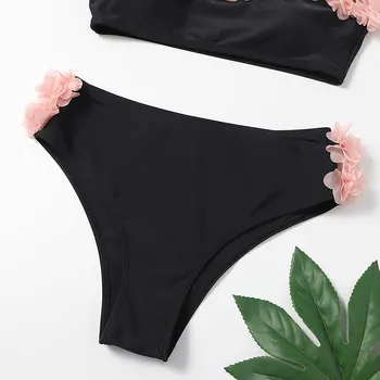 Dámy Sexy Krajky Zábal Prsa Bikiny 2021 Mujer Jednobarevné Květinové Přikrášlila Rozdělit Vysokým Pasem Bikini Plavky F3*