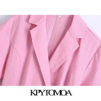 KPYTOMOA Ženy 2021 Fashion S Páskem Double Breasted Prádlo Mini Šaty Vintage Krátký Rukáv, Kapsy s Klopou Ženské Šaty Mujer