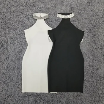 2021 Nové Módní Ženy Designer Černá Bílá Bez Rukávů Mini Bodycon Obvaz S Hlubokým Výstřihem Elegantní Party Šaty
