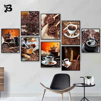 Kávové Šálky Plátno Malba, Plakáty, Tisky Wall Art Malířské Plátno Kávu, Domácí Dekorace pro Restaurace Obývací Pokoj Domácí Dekor