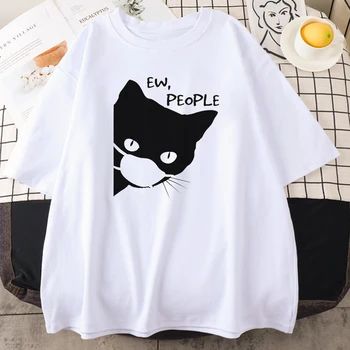 Ew Lidé Legrační Roztomilý Kočka Tisk Ženy Tričko Módní Styl Oblečení v Létě Crewneck T-Shirt Nadrozměrných Prodyšné Pánské T-Košile