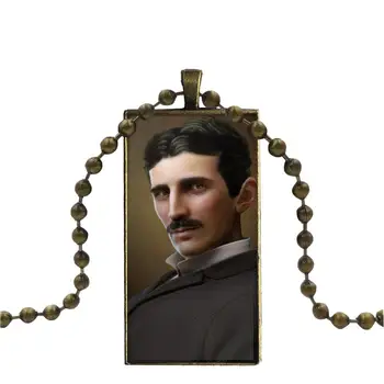 Skleněný Kabošon Přívěsek Náhrdelník Obdélník Módní Náhrdelník Pro Školačka Maxi Tajemství O Nikola Tesla