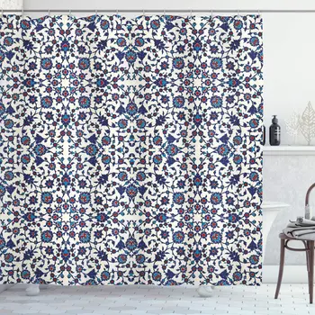 Orient Sprchový Závěs Marocké Květinový Vzor s Viktoriánské Rokoko Barokní Design Koupelny Dekor Set s Háčky 70