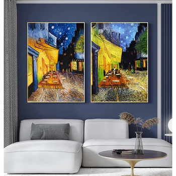 Van Gogh Malování Kresby Noc Venkovní Kavárna Plátno Plakát Wall Art Obrázky Dekorace Pro Obývací Pokoj Otisky Nástěnné Malby