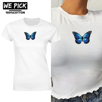 Jednoduchý motýl vzor kolem krku tees harajuku bavlna animal grafický ženy topy nový design tisknout vysoce kvalitní tričko