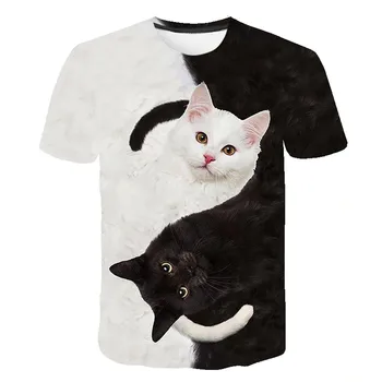 Ženy Trička Topy Ženy 2020 3D Kočka Tisk Neformální T-Shirt Letní Krátký Rukáv O-neck T Košile Camisetas Mujer Femme Trička
