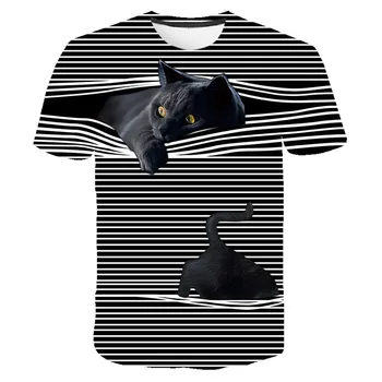 Ženy Trička Topy Ženy 2020 3D Kočka Tisk Neformální T-Shirt Letní Krátký Rukáv O-neck T Košile Camisetas Mujer Femme Trička