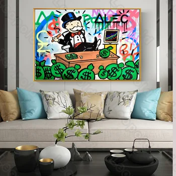 Kreslený Styl Nástěnné Bohatý Muž Akciovém Trhu Frameles Plakát Obytných Domů Ložnice Dekorace, Obývací Pokoj Plátně, Malba, Tisk