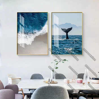 Moderní Styl Plátno Obraz Tropické Krajiny Plakátu, Pláž, Moře, Velryby Modré Barvy Zeď Umění Obrázky pro Domácí Pokoje Zdi Decora
