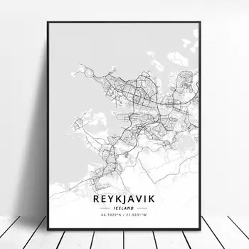 Reykjavík, Akureyri Island Plátno Umění Mapě Plakát