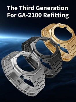 3. Modifikace Příslušenství GA-2100 GA2110 Watchband Lůžkem Kovové Pouzdro Hodinek Řemínek z Nerezové Oceli 316L, Pásek S Nářadím GA2100