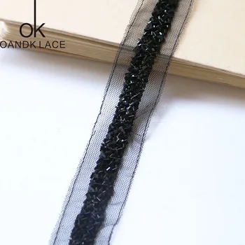 2 yard Oblečení, doplňky, ručně vyráběné flitry krajka Mesh výšivky ručně šitý korálek DIY čárových kódů