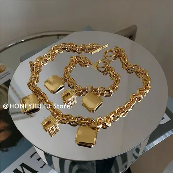 Slavné Značky Luxusní Šperky Nejvyšší Kvality Paříži, Odznak, Písmeno, Zlatý Náramek Náhrdelník Set Pro Ženy Designer Runway Party Goth Trend