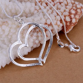 P108 nízkou cenu propagace Stříbrná barva šperky dvojité srdce přívěsek náhrdelník krásný Valentýnský dárek horké