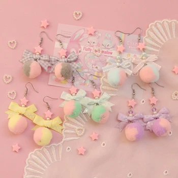 Roztomilý macaron barva luk hvězdičkový dvou-barevný vlasy, naušnice Harajuku roztomilé krajky lolita ušní klip