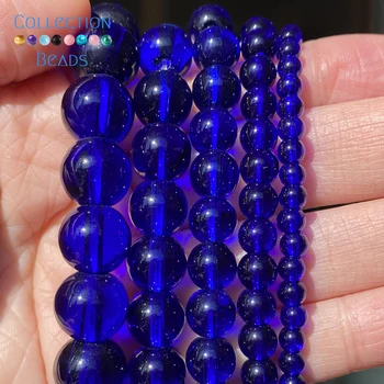 Tmavě Modré Skleněné Krystaly Distanční Kulaté Korálky Pro Výrobu Šperků 6-12 MM DIY Náramky Příslušenství, Velkoobchod