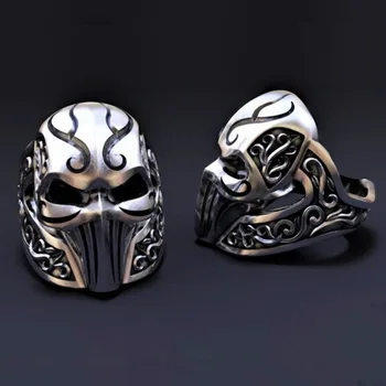 2020 Módní Trendy Vintage Pruhovaný Maska Hip Hop, Punk Rock Stříbrný Prsten pro Muže, Ženy Luxusní Gothic Motocykl Prsteny Šperky
