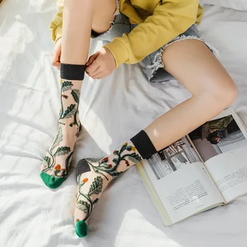 Letní Móda Ženy Transparentní Ponožky Crystal Hedvábí Ponožky Příliv Vysoce Kvalitní Elastické Jaro Léto Prodyšné Krátké Ponožky Meias