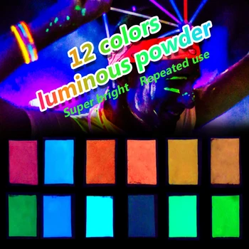 12 Barva Pigment 10g Super Písek Svítící prášek DIY Záře V Tmavé Světlé Epoxidové Pryskyřice Částice Pro Nail Art Zářivky Sliz