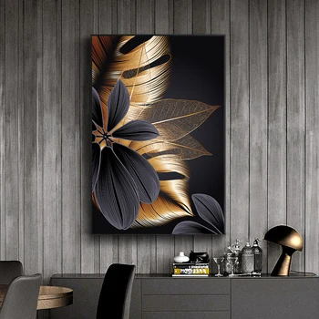 Černé zlato rostlin list plátno, tisk plakátů moderní bytové dekorace abstraktní malbu Nordic obývací pokoj ložnice dekorace
