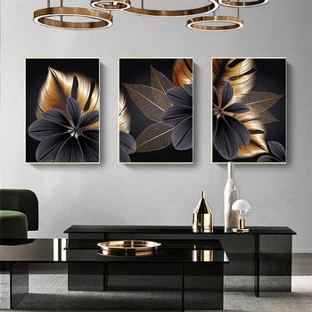 Černé zlato rostlin list plátno, tisk plakátů moderní bytové dekorace abstraktní malbu Nordic obývací pokoj ložnice dekorace