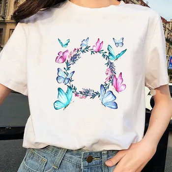Ženy Butterfly Tisk Harajuku Letní Trička Dámské Grafické Tričko Estetické Košile Ležérní ONeck Krátký Rukáv Tričko Camisetas Mujer