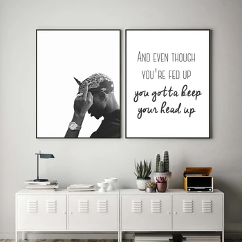 Tupac Shakur, Černé, Bílé Fotografické Umělecké Plátno Tisků Rap Plakát Moderní Hip Hop Hudba, Texty, Obrazy Na Stěnu Obývací Pokoj Dekor