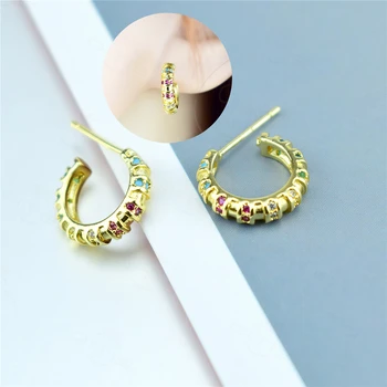 Nové Barvy CZ Zirkony Zlaté Náušnice pro Ženy Geometrické Malé Hoop Huggie Náušnice Sada Svatební Šperky Brincos Bijoux