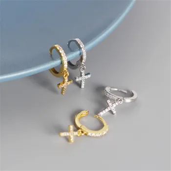 Kikichicc 925 Sterling Silver Cross Luxusní Drop Přívěsek Kouzlo Ženy Náušnice 2020 Pendiente Piercing CZ Zirkon Šperky