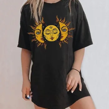 Tie Dye Měsíc Slunce Print Košile Ženy Letní Roztomilé Krátkým Rukávem Graphic Tee Nadrozměrných Harajuku Casual Loose T-shirt Módní Top Nové