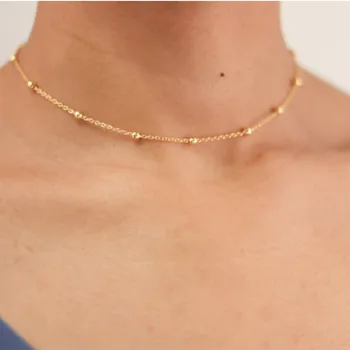 Zlatá Barva Náhrdelník Jemné Satelitní Korálek náhrdelník Náhrdelník Ženy Jednoduché Módní Lesklé 35cm Klíční kost Řetěz Šperky Ženy Dárek