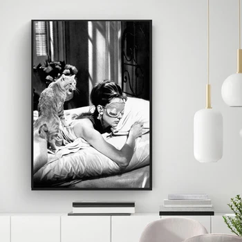 Audrey Hepburn s Kočičí Filmové Plakáty Tiskne Módní Černé Bílé Vintage Canvas Nástěnné Malby Umění Obývací Pokoj Domácí Dekor