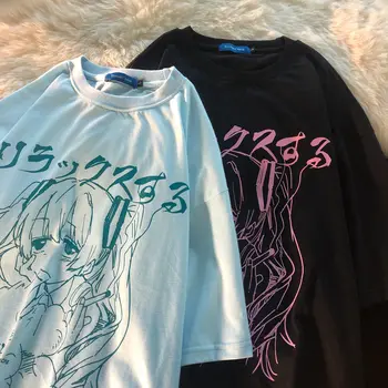 T-shirt ženy létě 2021 korejské ins Japonská sexy anime tisk volné krátký studentský rukáv košile