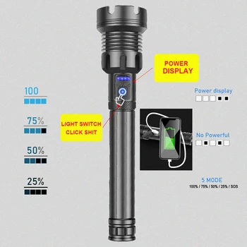 300000 LM XHP90.2 nejvýkonnější LED Svítilna USB Nabíjecí LED Svítilna XHP90 XHP70 Ruční Svítilna 18650 Taktické Světlo