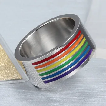 Móda z Nerezové Oceli 10mm Široký Duha Barevné LGBT Hrdosti Kroužky Pro Lesbické, Gay, Svatební Zásnubní Kapel Muži Ženy Dárek